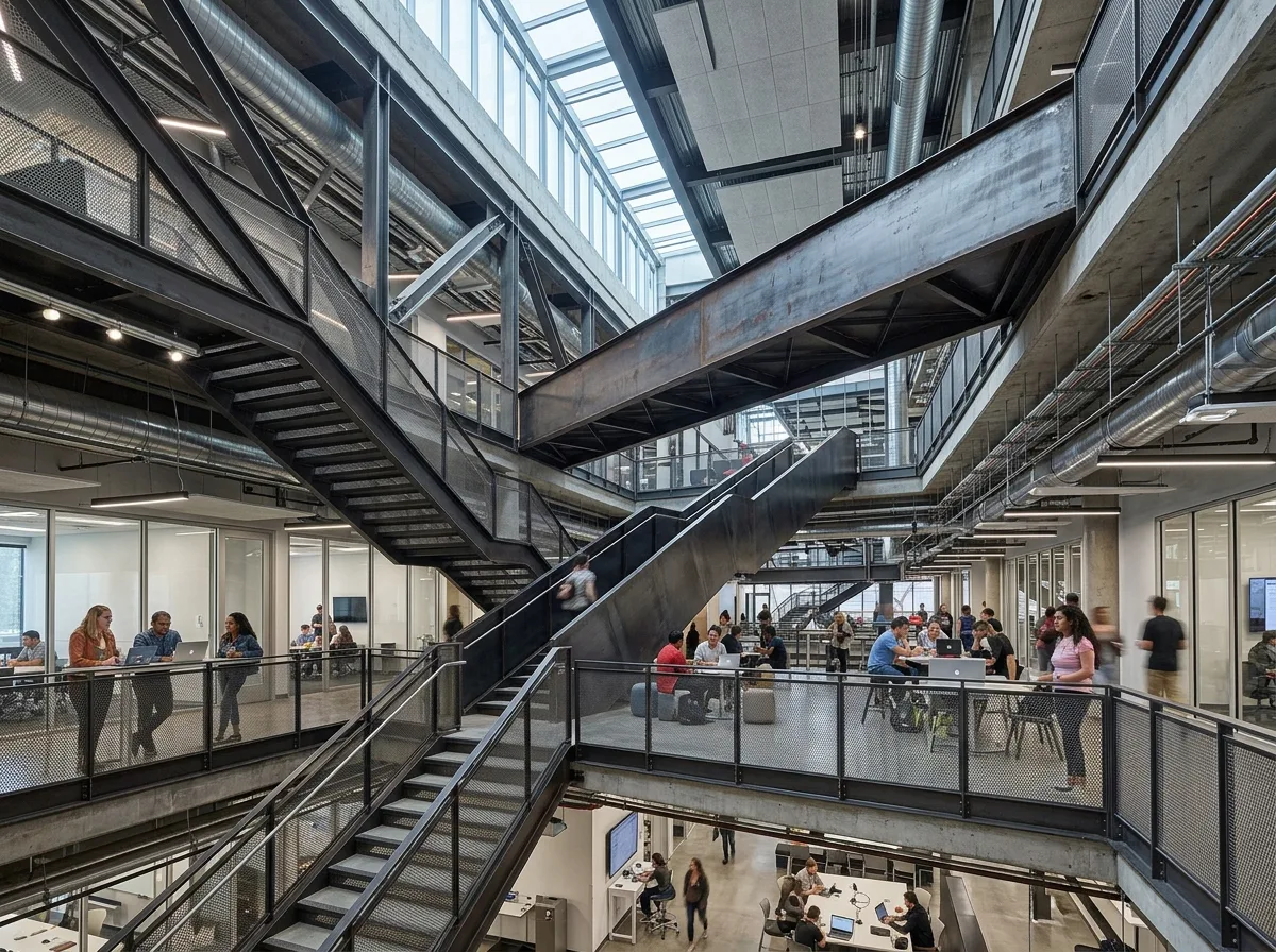 Layered Circulation in a Mechanical Interior: Exposed Framework and Adjustable Platforms