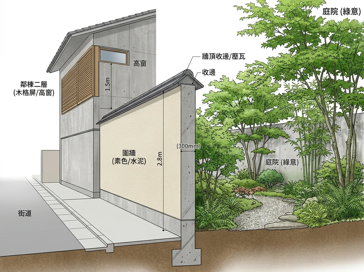 高い壁と壁の上部：誰が誰を見るか