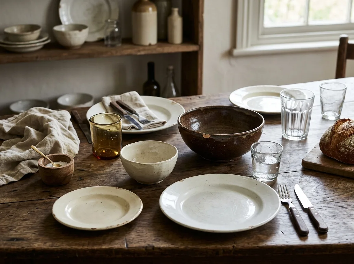 Mismatched Dinnerware and Vessels