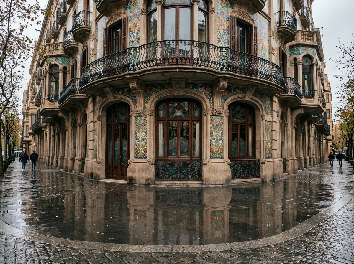 Rainy Day Facades: Glazed and Stone Reflections