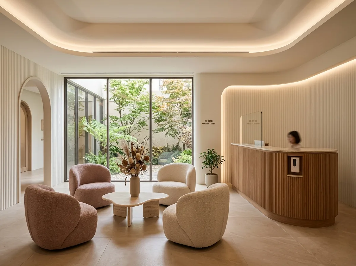 Postpartum Care Center Lobby: Balancing Hotel Ambiance and Cleanliness