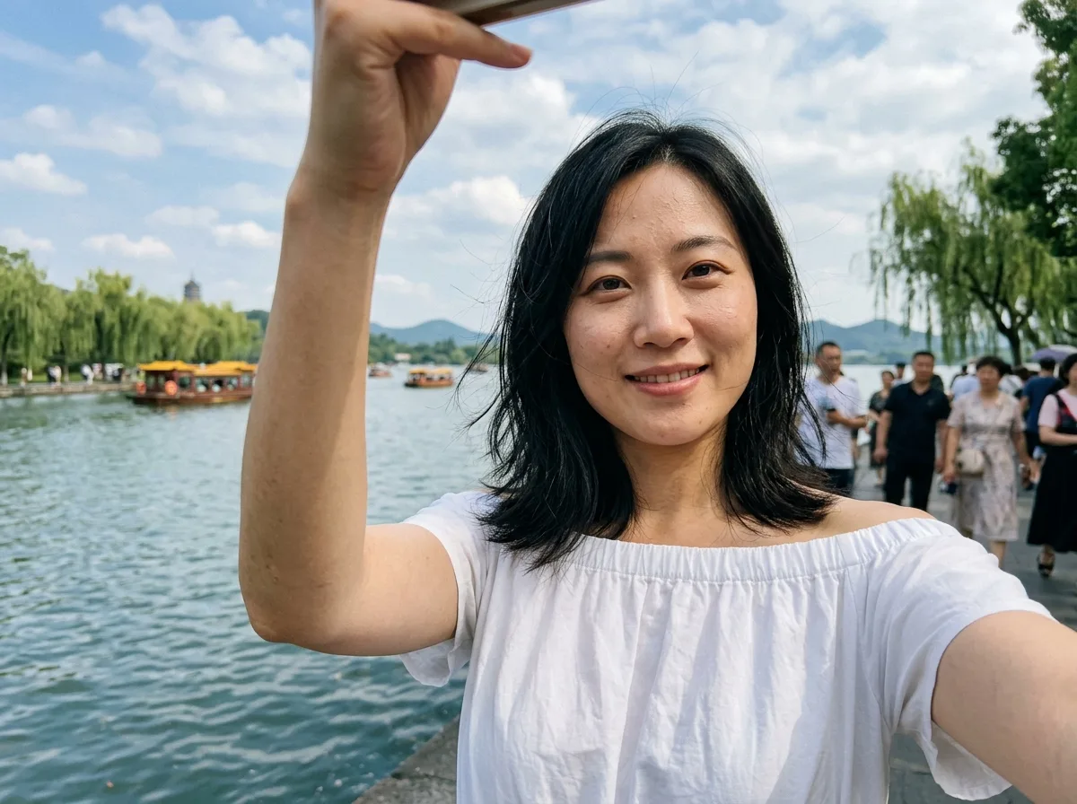 西湖畔でのセルフィー：旅のふとした記録感情