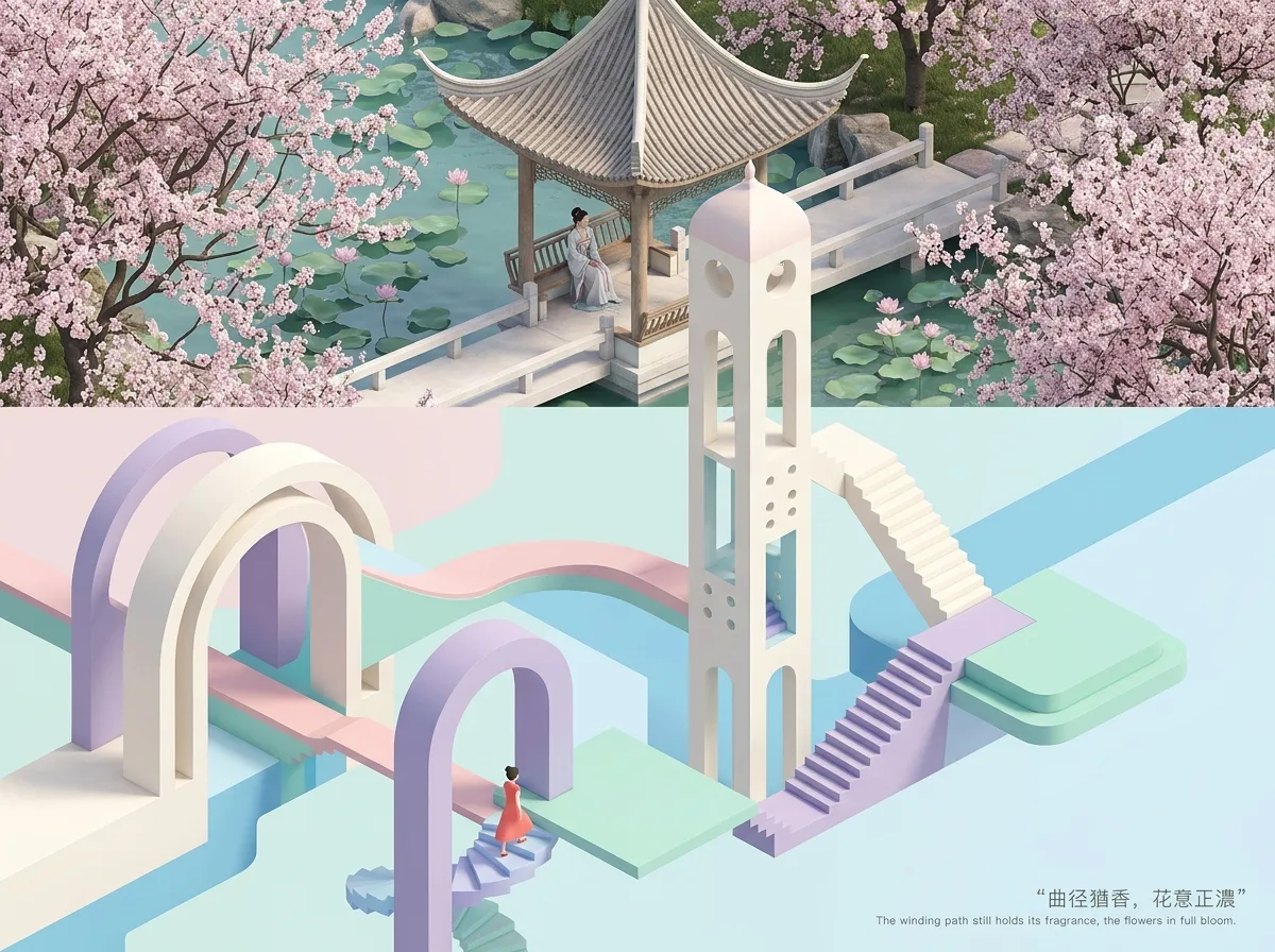 Photo to Surreal Isometric Architecture: A Dual Narrative of Above Reality, Below Poetry