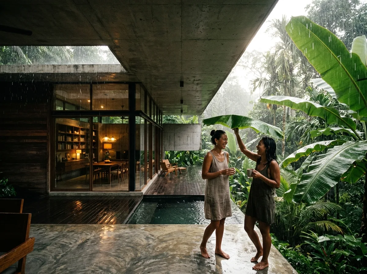 Backlight in the Tropical Rain: Moist Skin and Banana Leaf Highlights