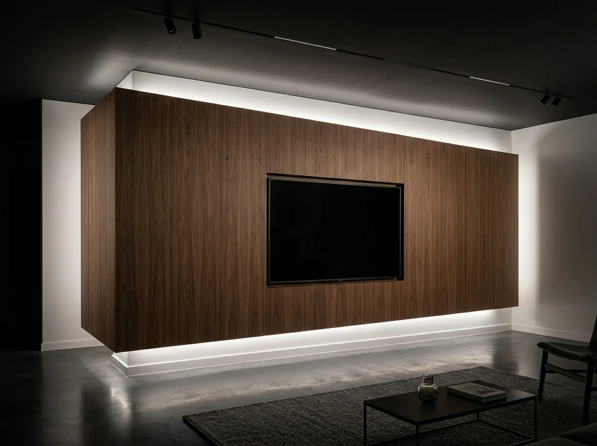 Suspended Wooden Volume: A Light Detached Above and Below