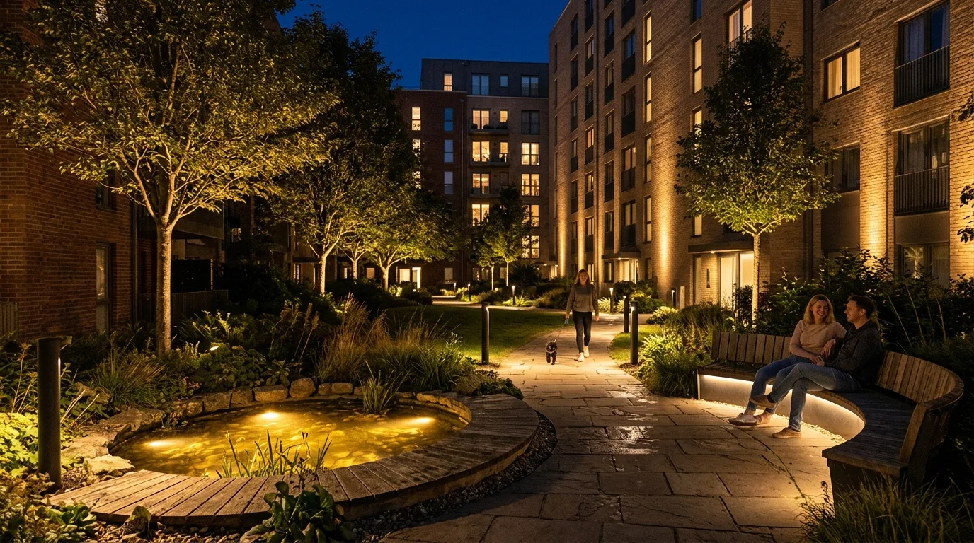Atrium Night Lighting: Low Illumination, Canopy Reflection, and Sense of Security