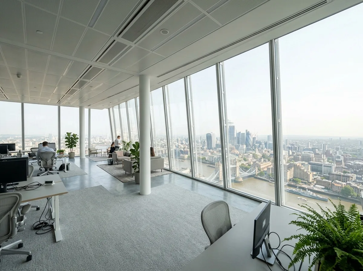 High-Rise Office Interior: Ultra-Clear Glass & Unobstructed Panoramas