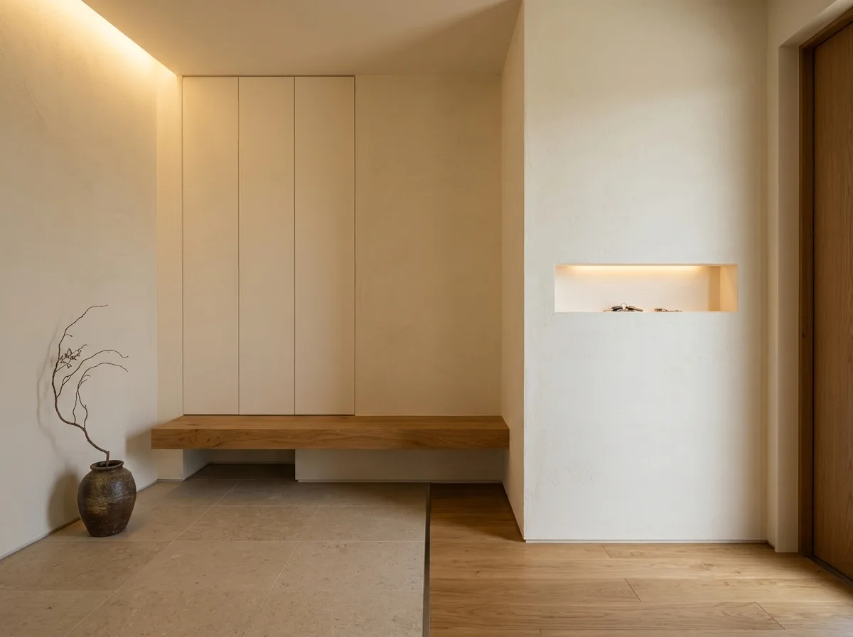 Warm Minimalism・Entryway: A Bench and a Niche