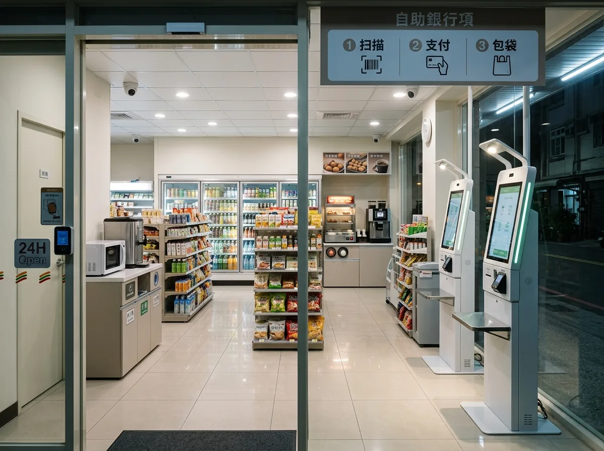 無人店舗：セルフレジと監視動線