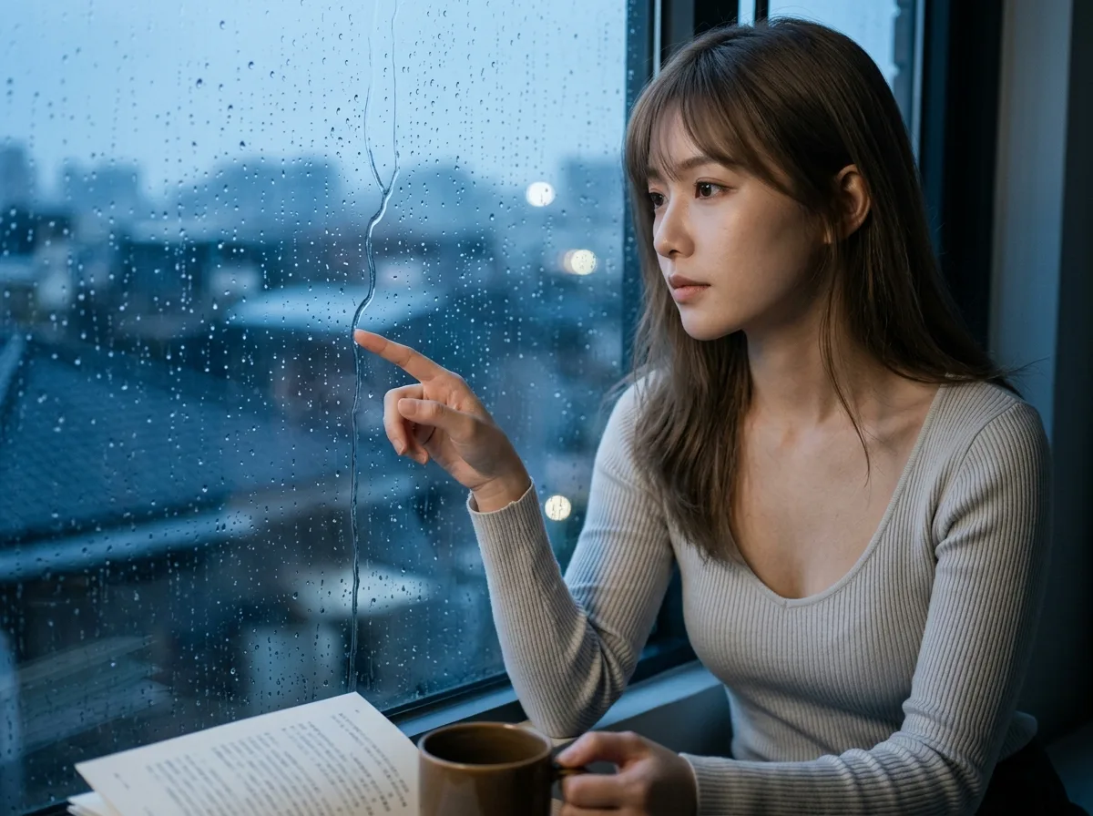 Rain Sounds on Glass: Fingertip Touches and Raindrop Light Spots