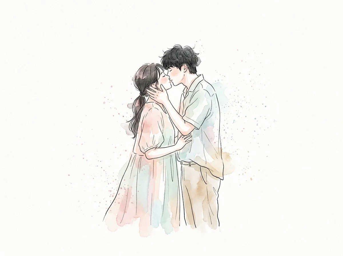 Watercolor Lines・Korean Couple Illustration