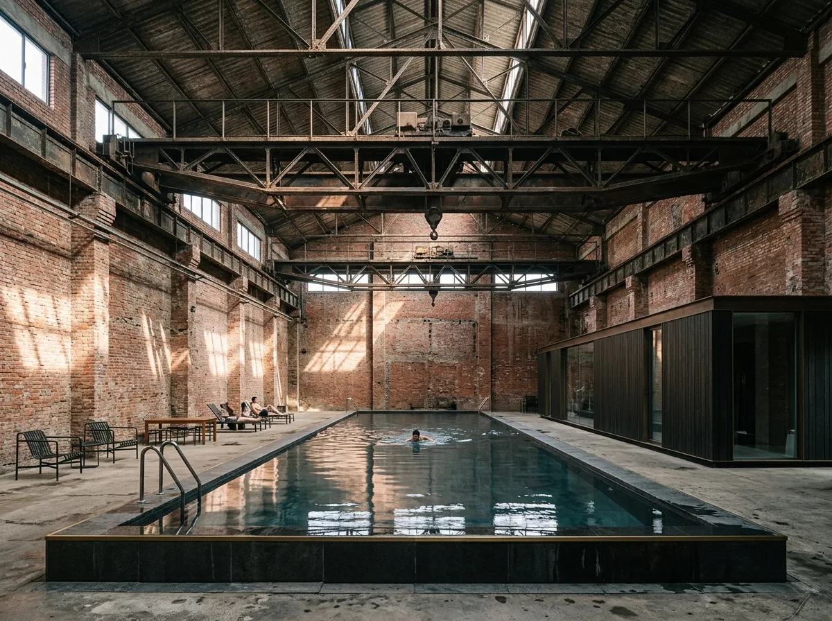 Industrial Transformation: A Pool of Water in an Old Factory