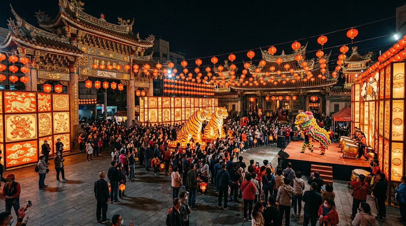 Year of the Tiger Lantern Zone・Traditional Style: Temple Plaza Performance Troupe and Paper-Cut Lantern Walls
