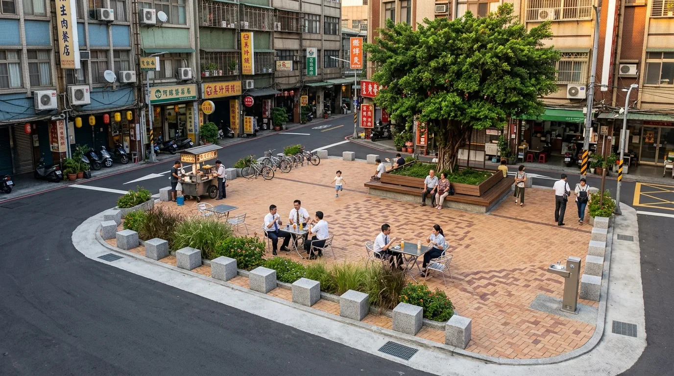 Corner Plaza: Transforming Excess Intersection Pavement into a Place to Linger