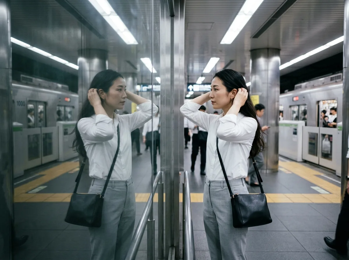 Glass reflection in a subway station