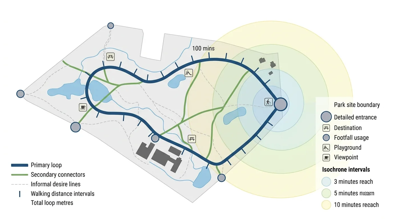 Pedestrian System Analysis: Hierarchy, Distance, and Nodes