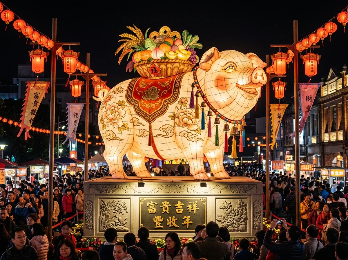 Year of the Pig Main Lanterns: Traditional Style - Prosperous Peonies and Bountiful Harvest