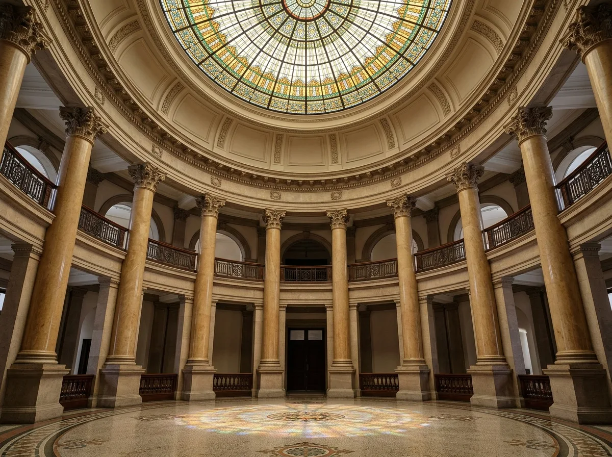 Museum's Dome Hall: Stained Glass and Surrounding Colonnades