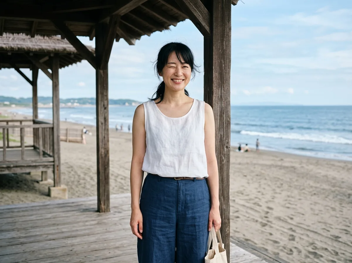 海边木亭半身肖像