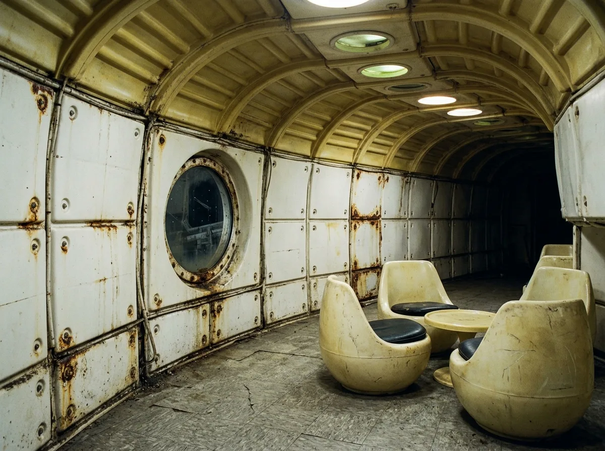 60年代の宇宙船カプセル：白い殻と丸い窓