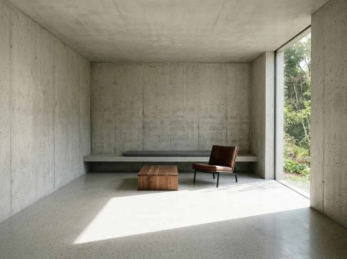 Minimalist Architecture - Living Area: One Wall, One Light, One Piece of Furniture
