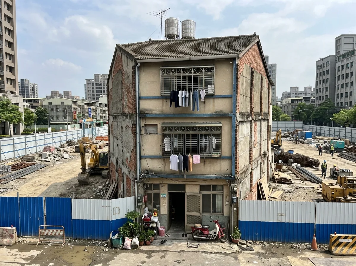 未同意の建物：真ん中に残されたまま