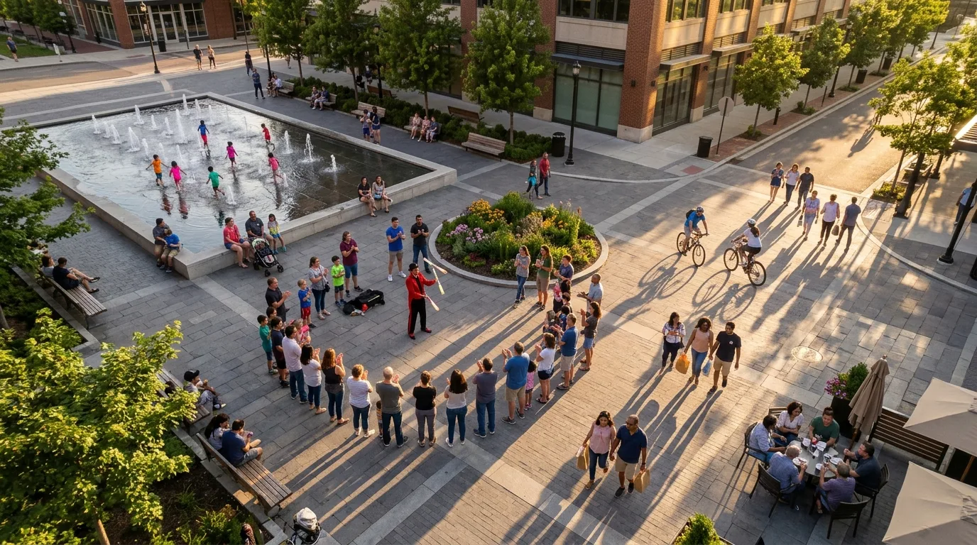 Morning and Evening Flow in the Urban Plaza