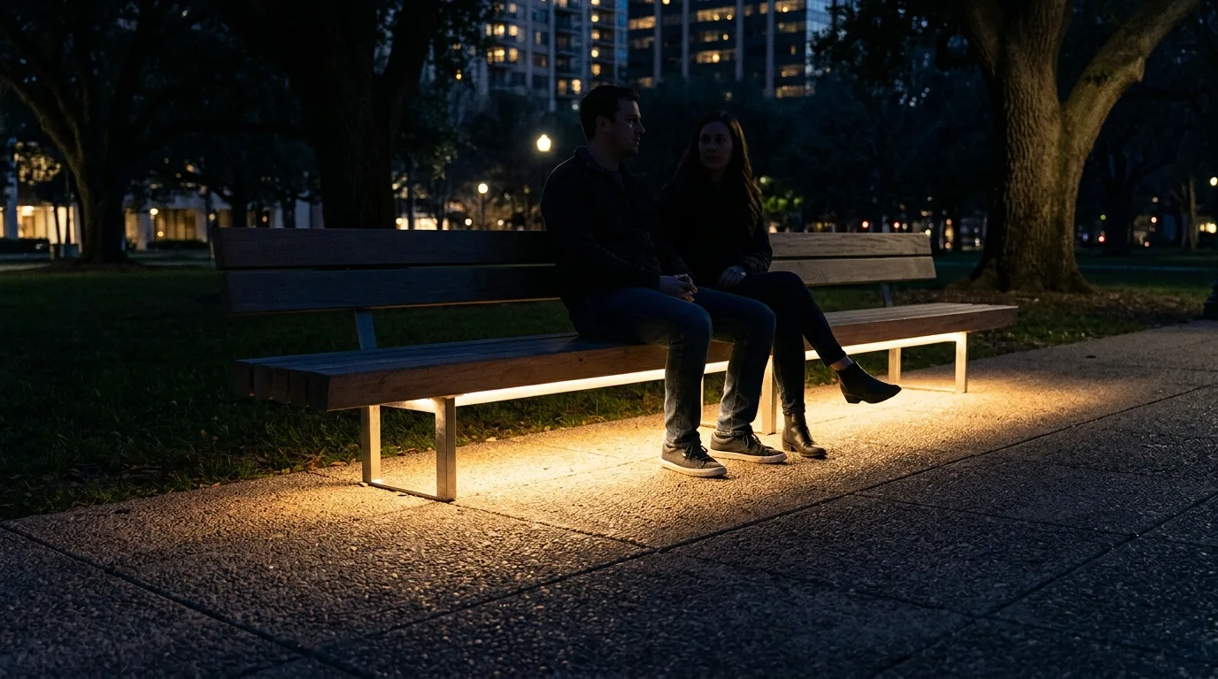 Nighttime Ground Wash Lighting: Light Emitting from Underneath Seating