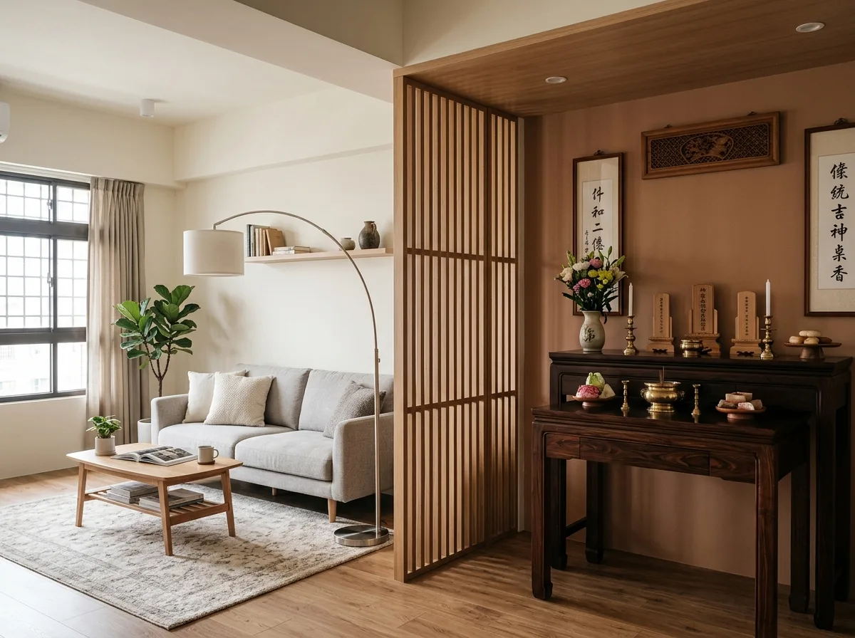 Buddhist Altar and Life Coexist · Living Room: Perfectly Balanced Proportions