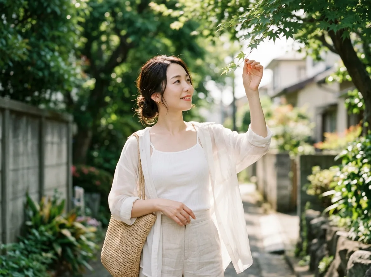林荫道木漏日：触碰叶尖的85mm夏日肖像