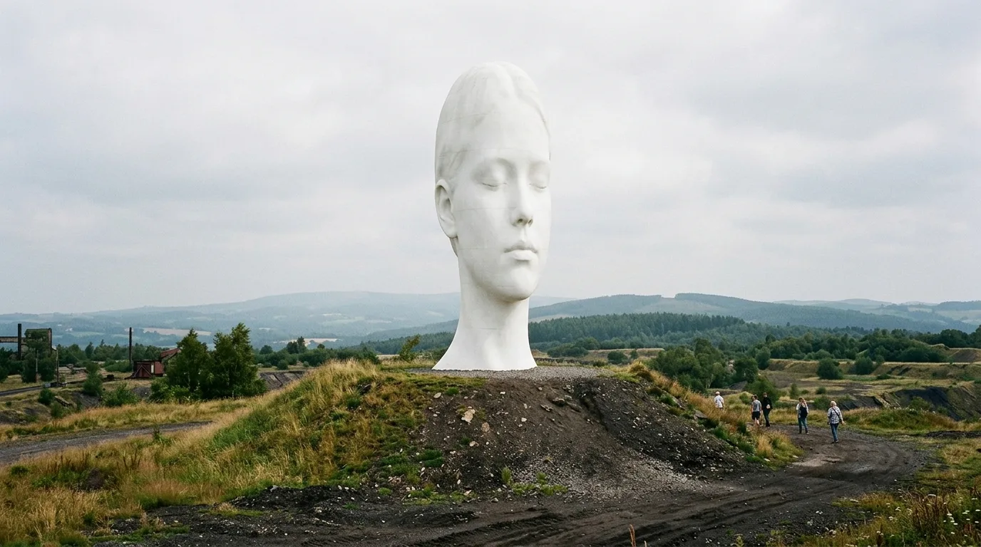 Prensa | White Bust: A Giant Face Bowing with Closed Eyes