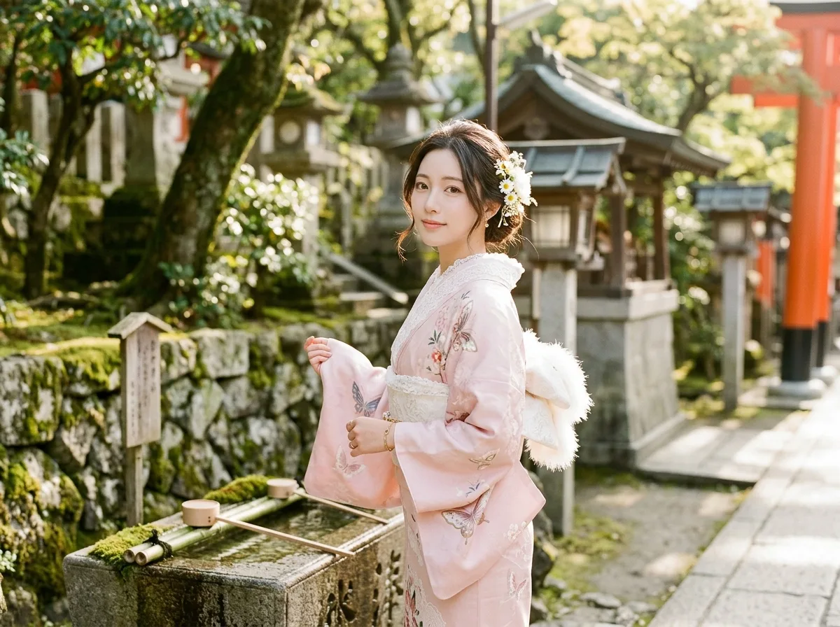 京都神社和服：净手舍旁的回眸