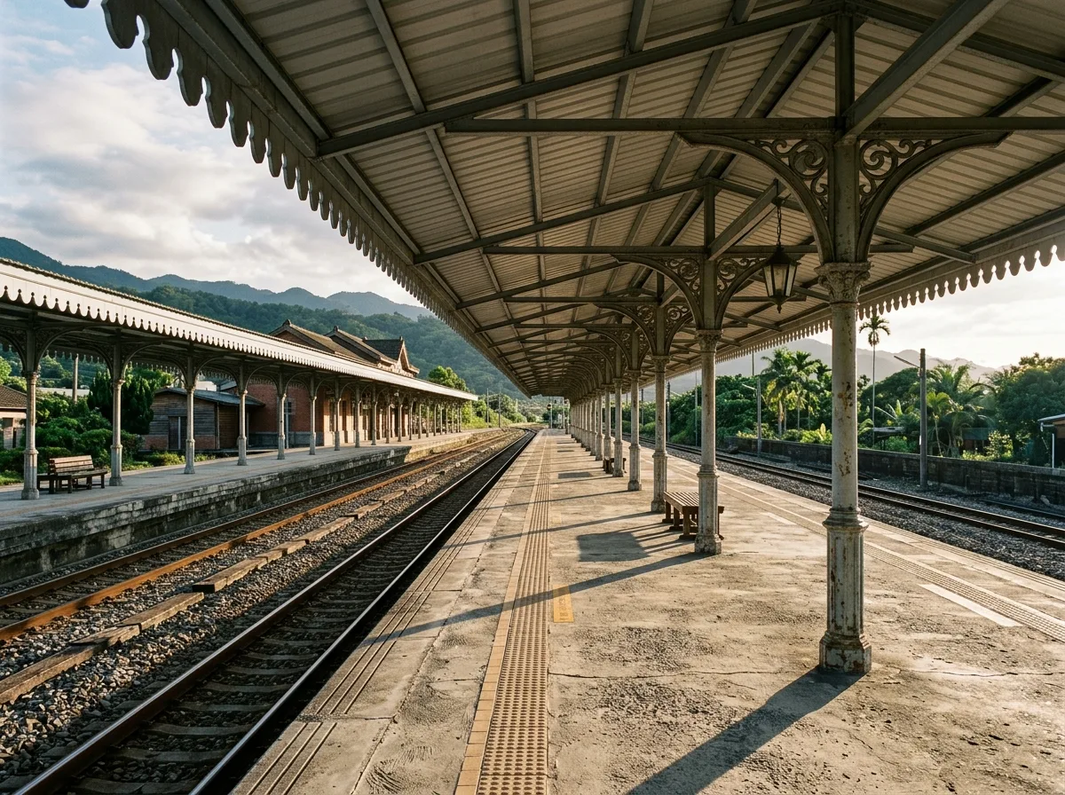 Platform Cast Iron Canopy: Steel Column Brackets and Wavy Eaves