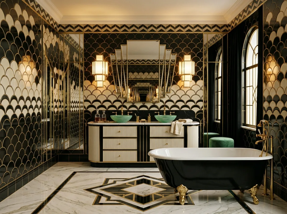 Art Deco Bathrooms: Fan Tiles & Brass Fixtures