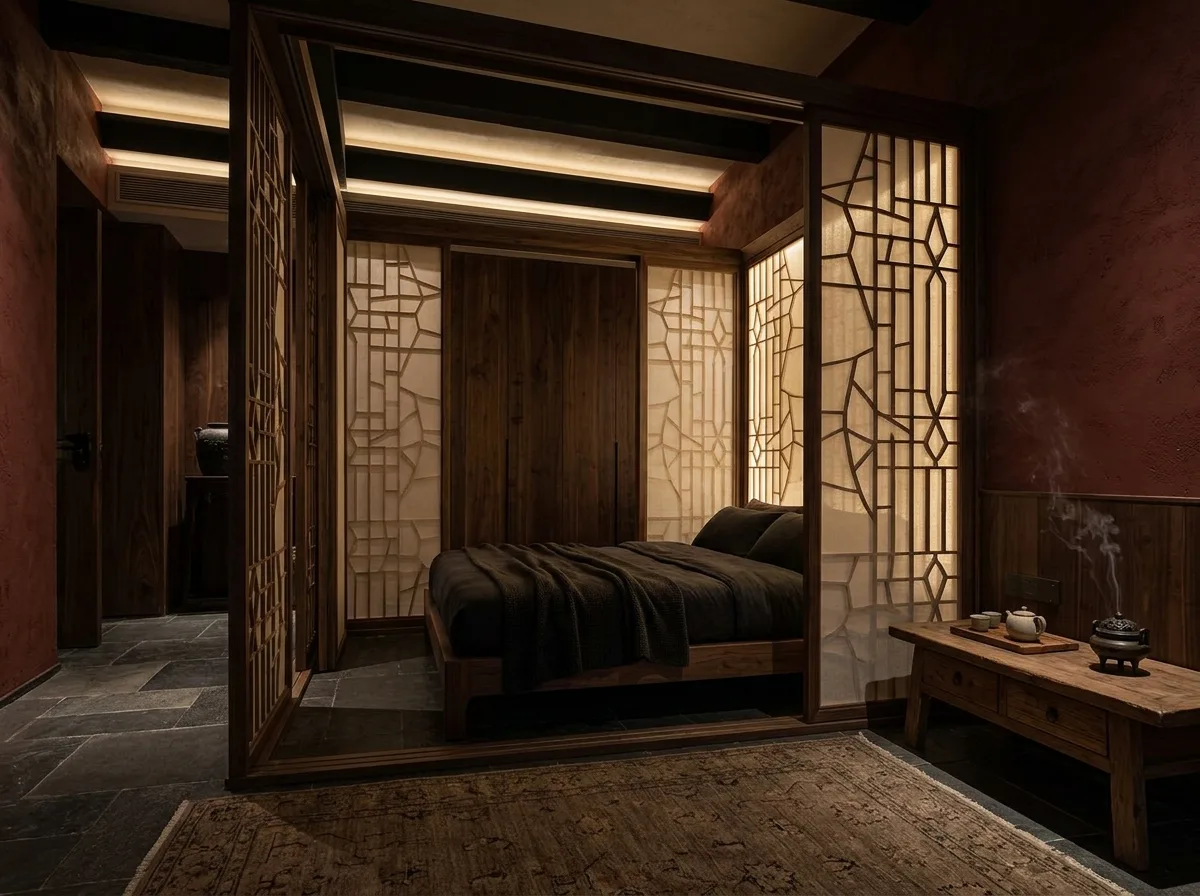 Oriental Screen: Gauze, Wood Grids, and Indirect Light