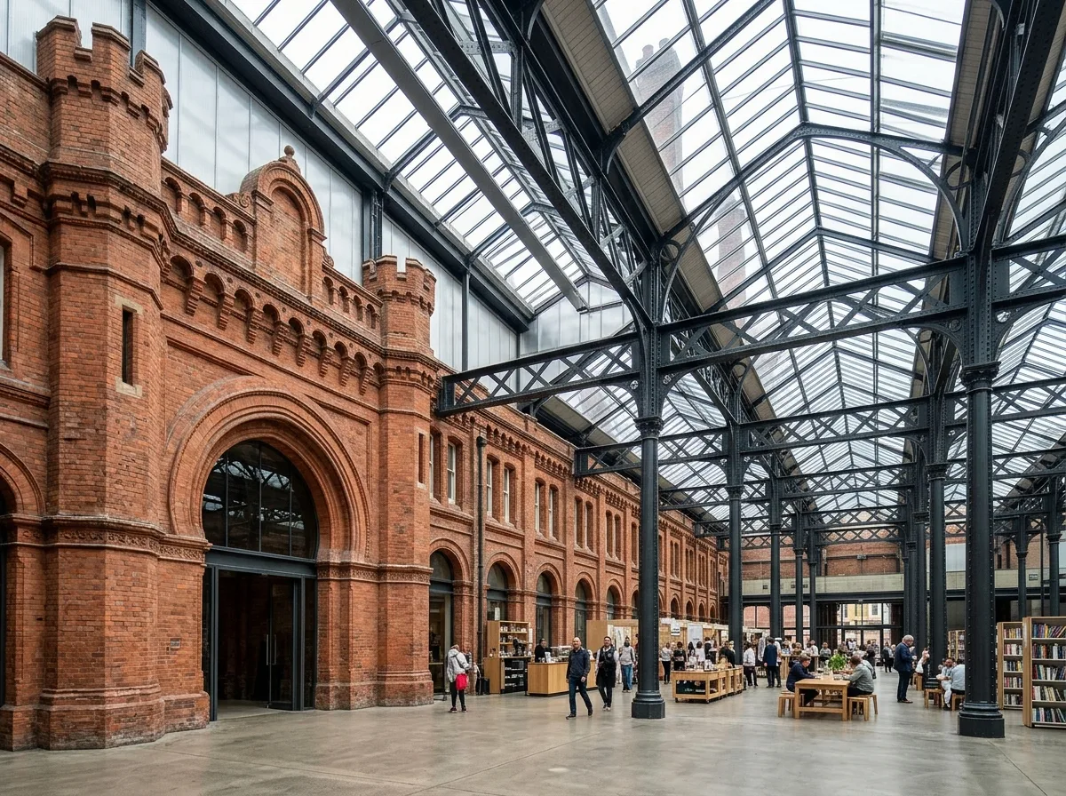 Train Station and Market: Large-Span Steel Structure with Brick Shell