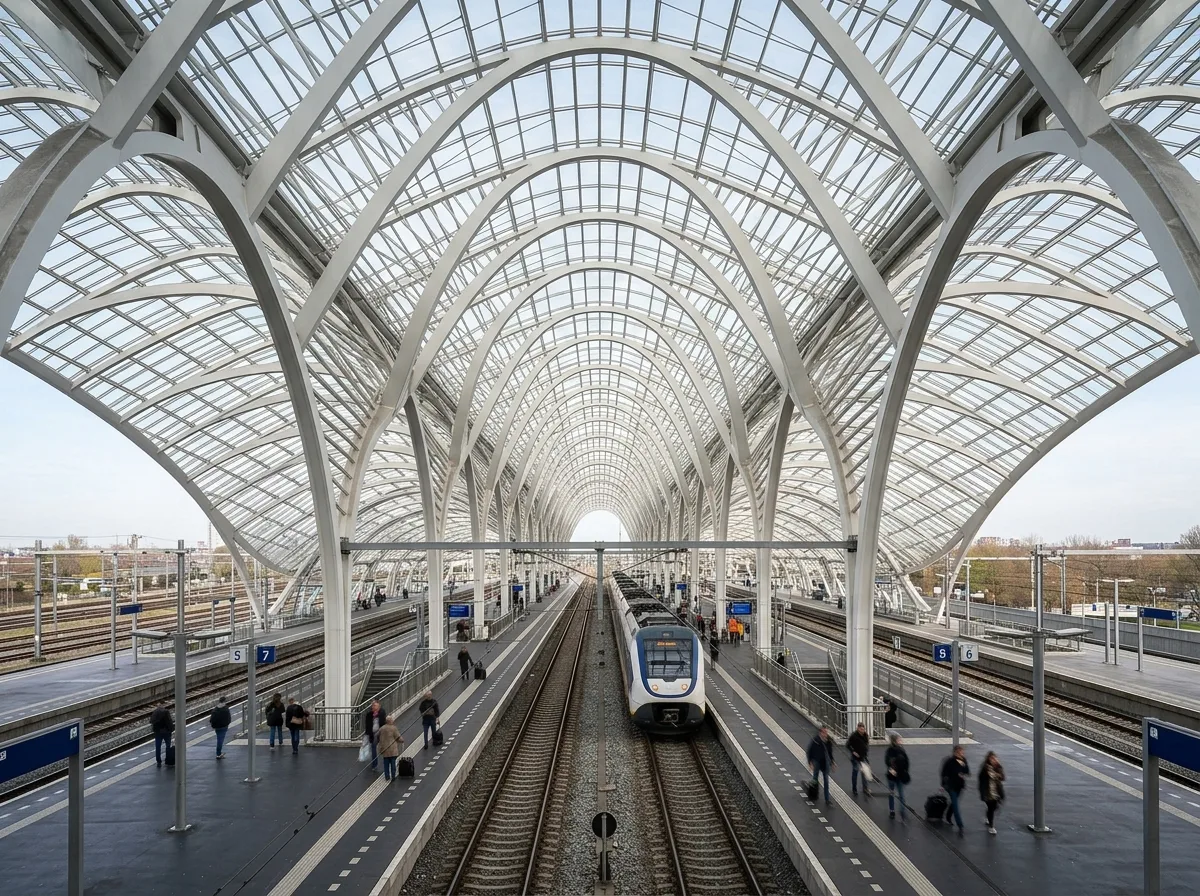 Arched Glass Station Canopy: Continuous Steel Arches and Transparent Roof