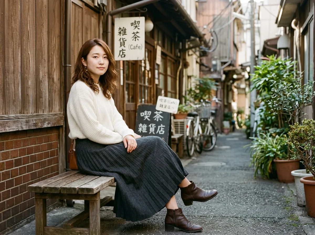 Sitting posture on an alley bench
