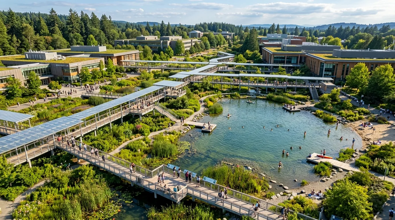 大学生態回廊：湿地庭園と空中歩道