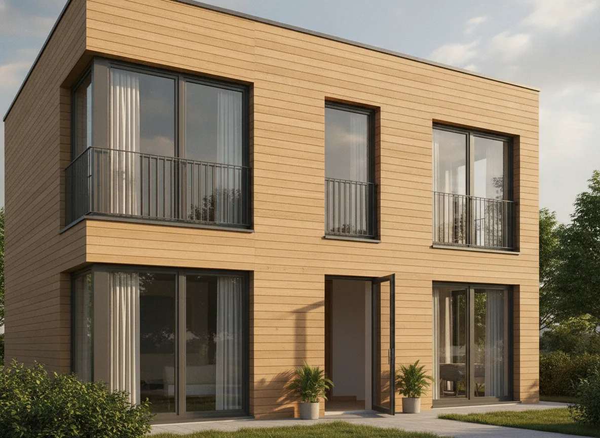 Exterior Wall Material Transformation: Bare Concrete to Wood Grain
