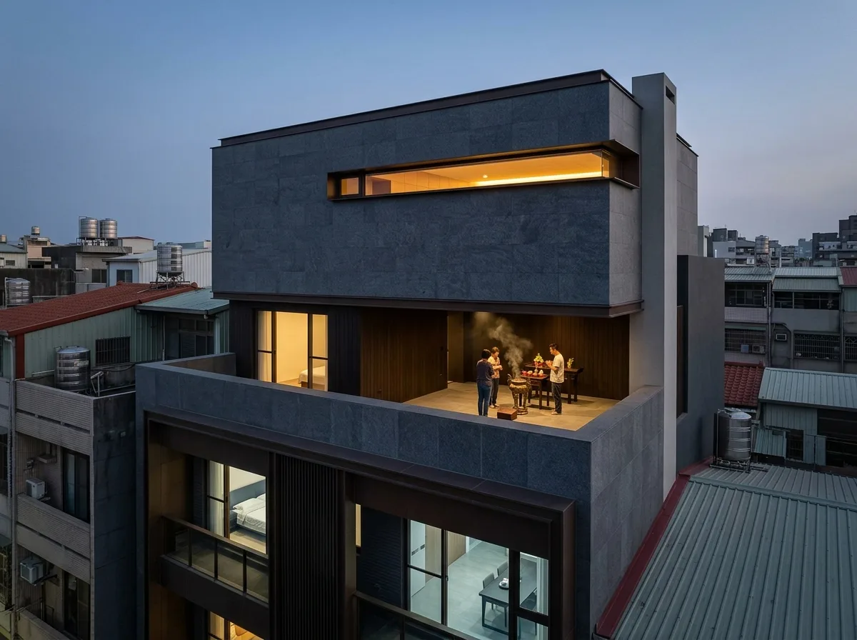 Rooftop Ancestral Hall: Traditional Function in a Contemporary Volume