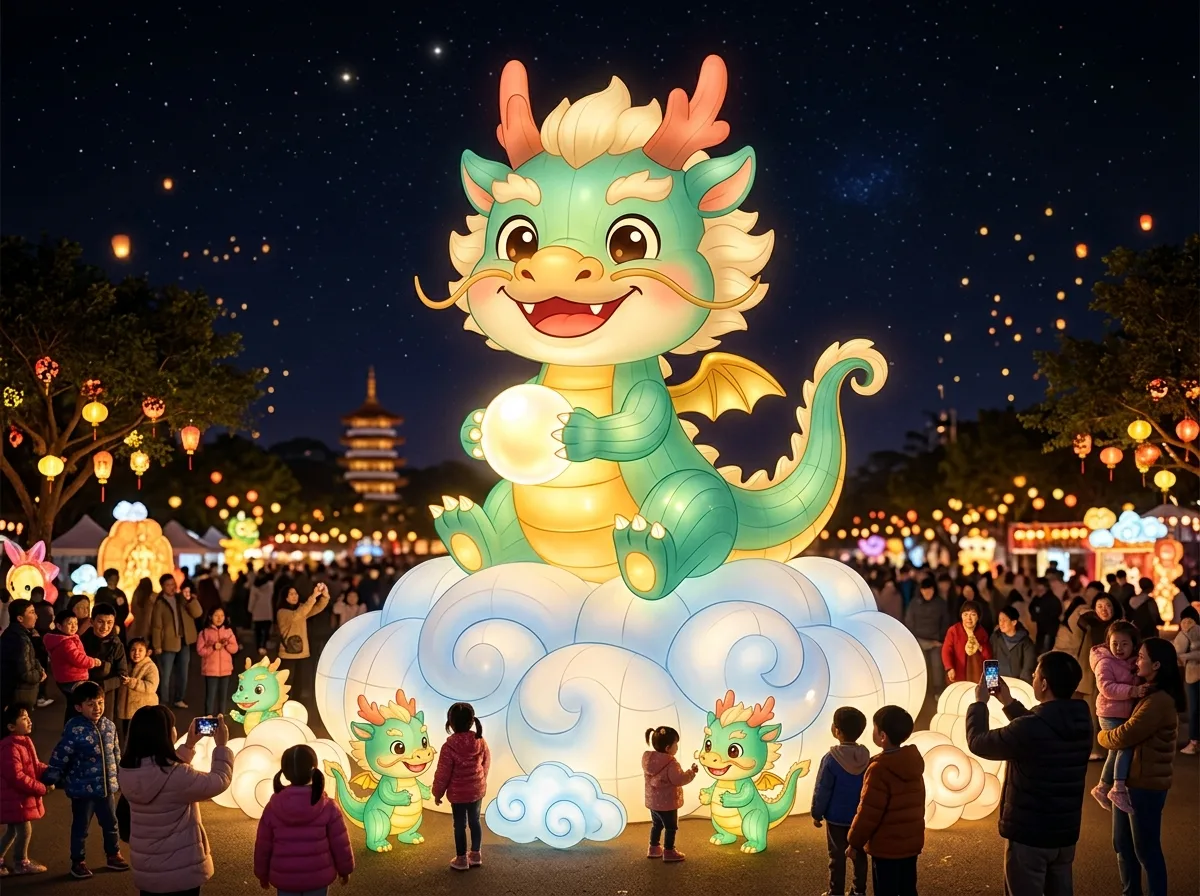 Year of the Dragon Main Lantern・Cartoon Style: Chubby Auspicious Dragon and Clouds