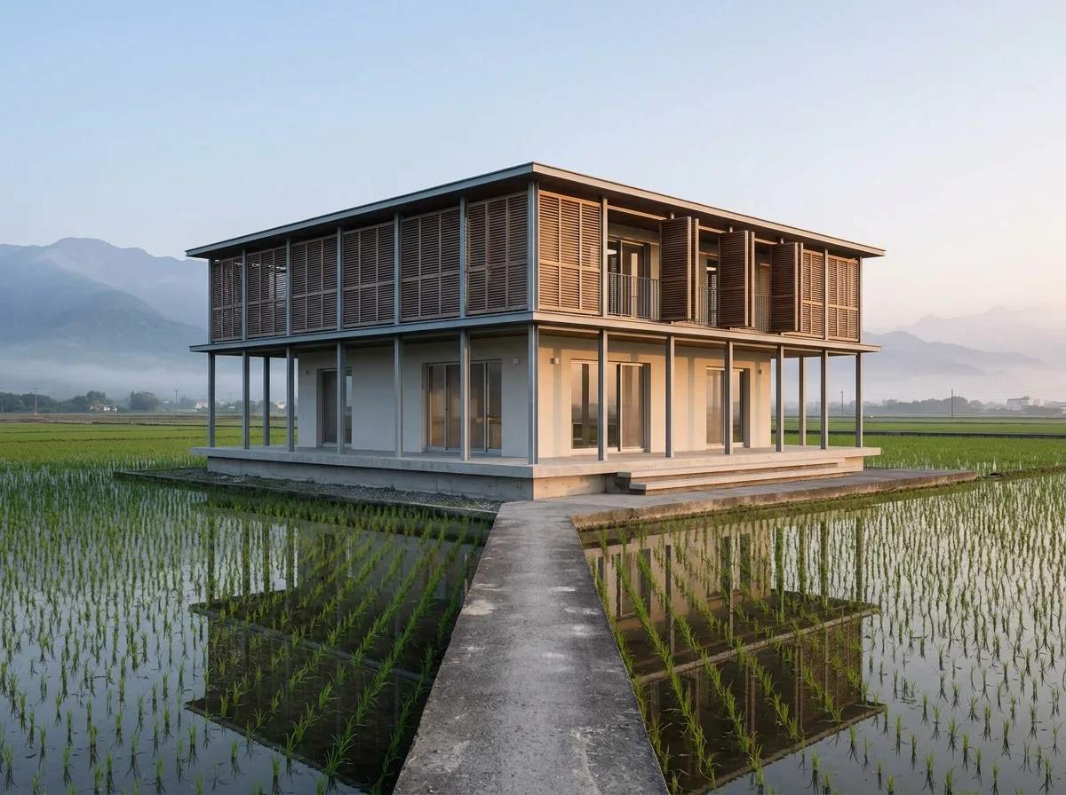 Detached House on Farmland: Unobstructed Volume on All Sides