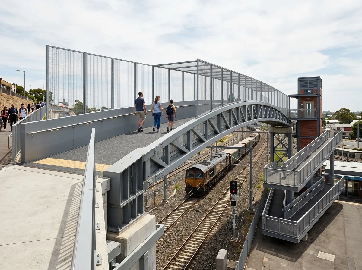 Pedestrian Bridge Over Railway: Long Spans and Differential Elevations