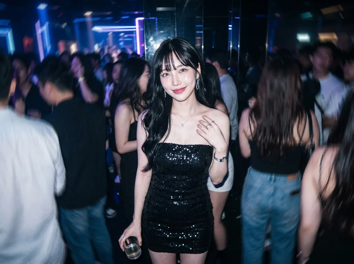 夜店CCD直闪：亮片迷你裙与运动模糊人群