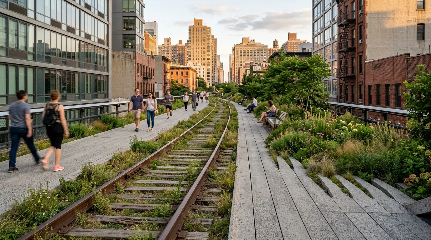 Abandoned Railway Green Corridor: Elevated Walkway and Autochthonous Plants