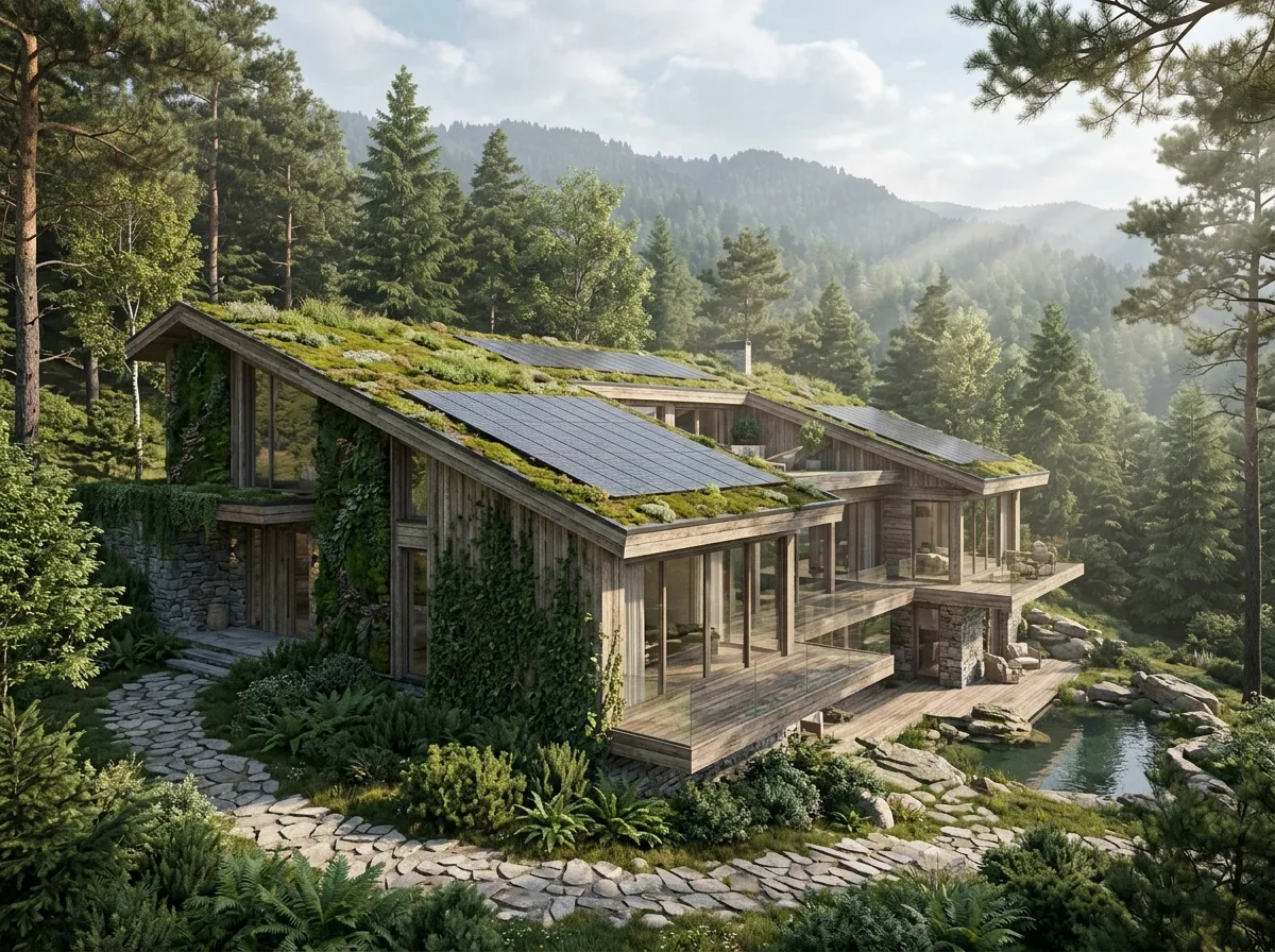 持続可能なエコ住宅：山林に隠されたグリーン建築