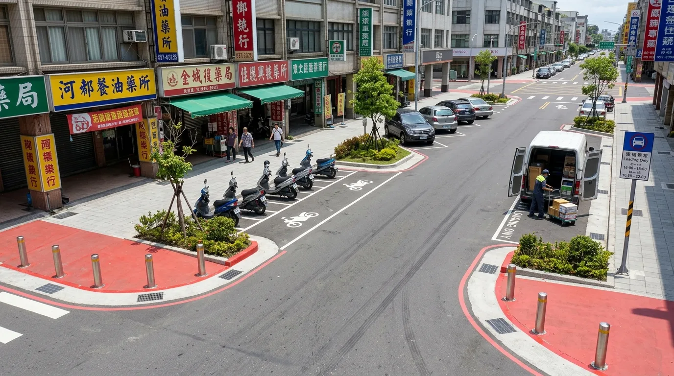 Roadside Parking Reorganization: Parking Bays, Loading Zones, and Clear Sight Intersections
