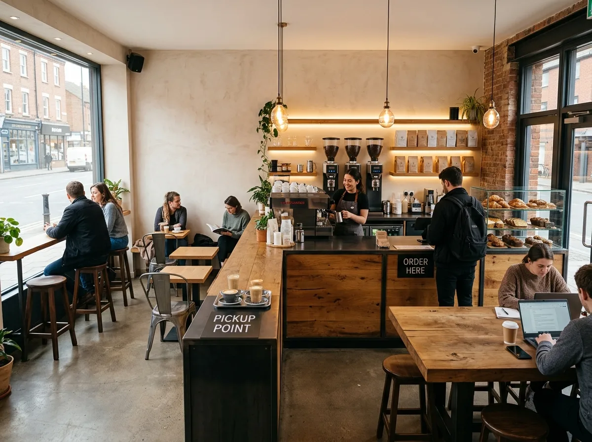 Café: Bar Counter Flow and Coffee Roasting Display