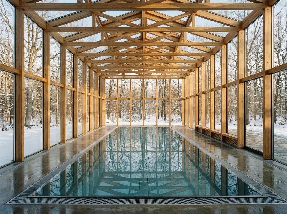 Glass House Pool: Structure, Condensation & Winter Light